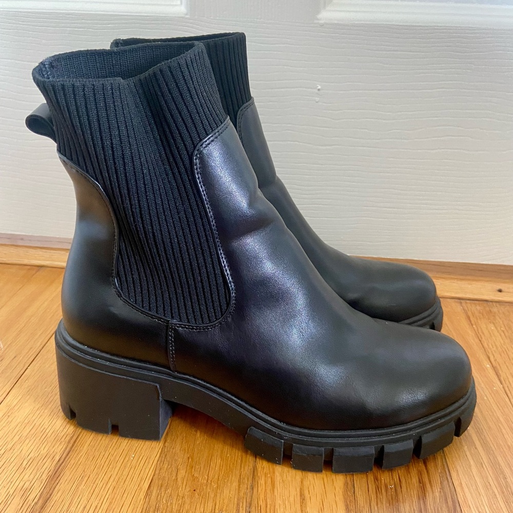 Vegan Leather Chunky Black Boots - Women’s Size 8.5